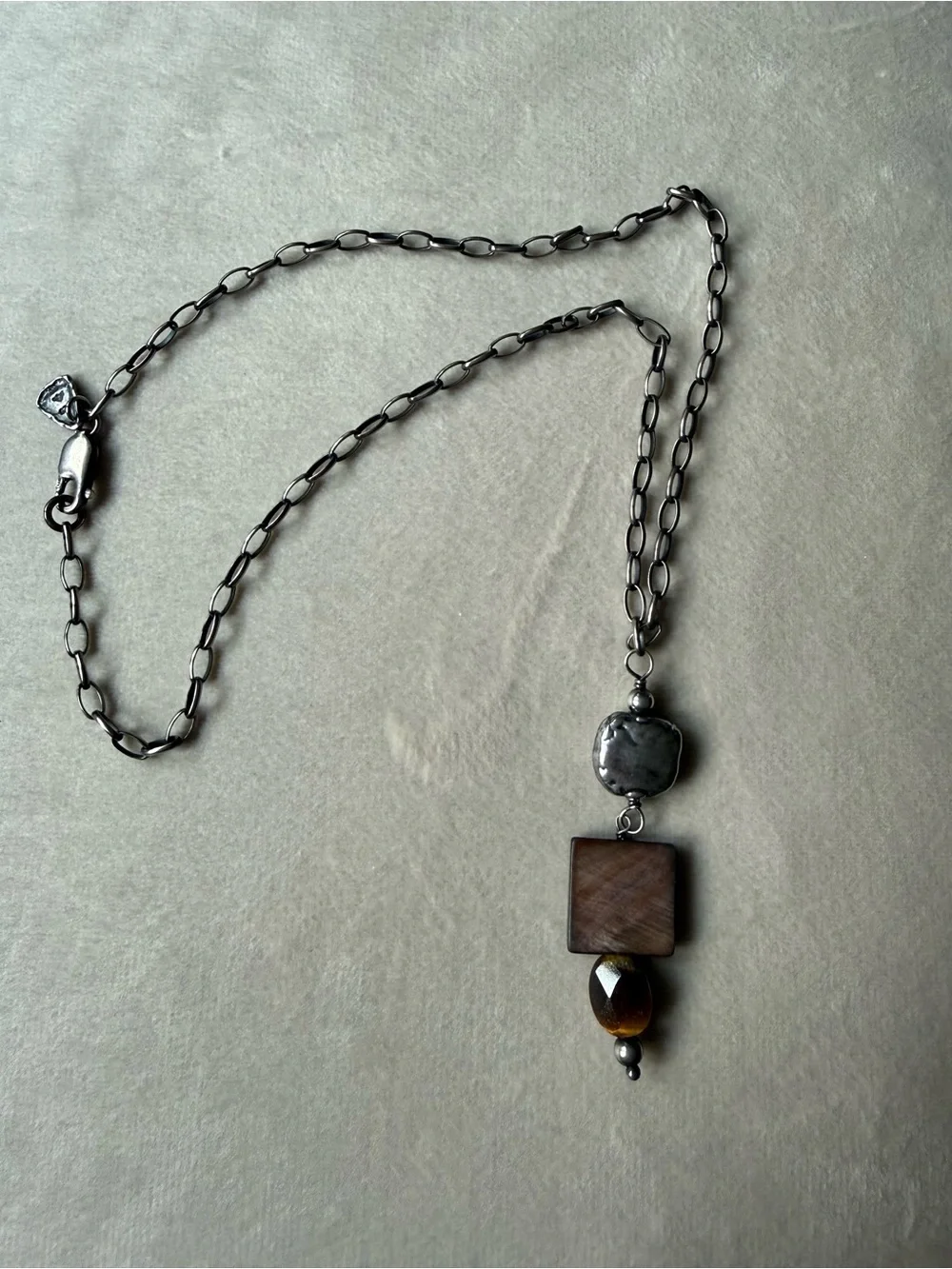 Silpada Silver-Tone Necklace with Brown Wood and Amber Beads
